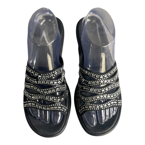 Skechers Women’s Rumble Up Funny Business Wedge Rhinestone Black Sandals Size-8 - Picture 9 of 9